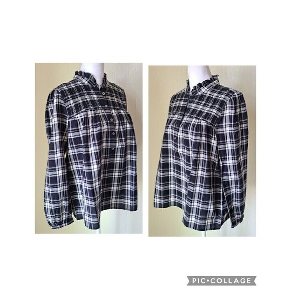 J. Crew Ruffleneck Popover NWT NEW Small Flannel Cotton-Blend Berkshire Plaid - Picture 3 of 9